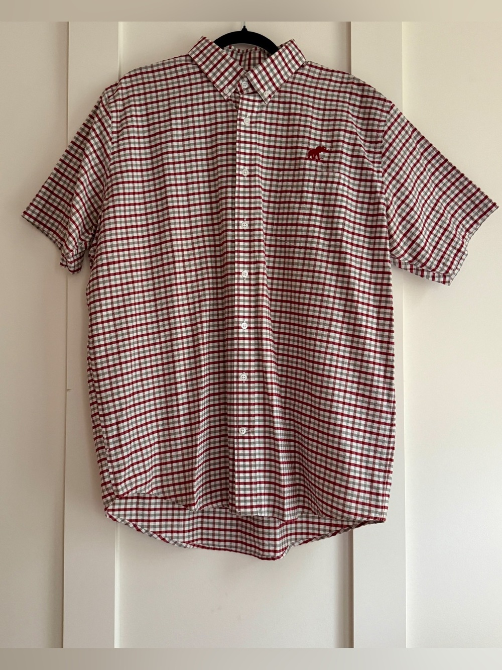 Short-Sleeve Crimson Plaid Button-Down Shirt